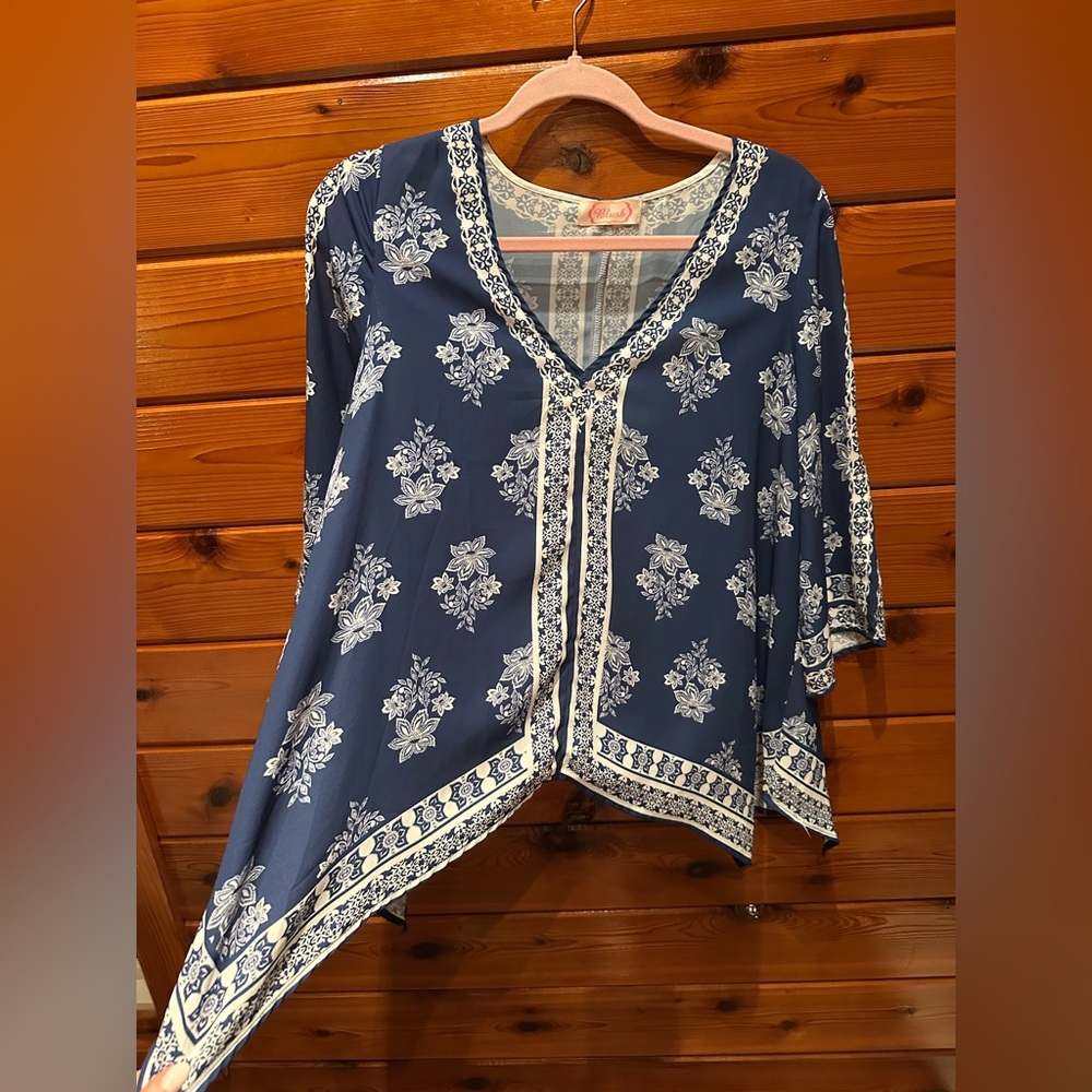 Blush Navy and White Floral Blouse